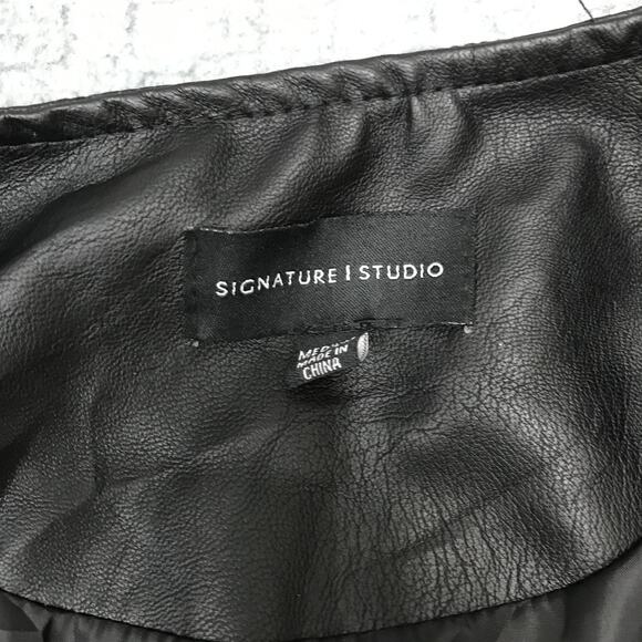 Signature Studio Jacket Womens Med Black Moto Madness Faux Leather Biker Zip NEW - Picture 13 of 16